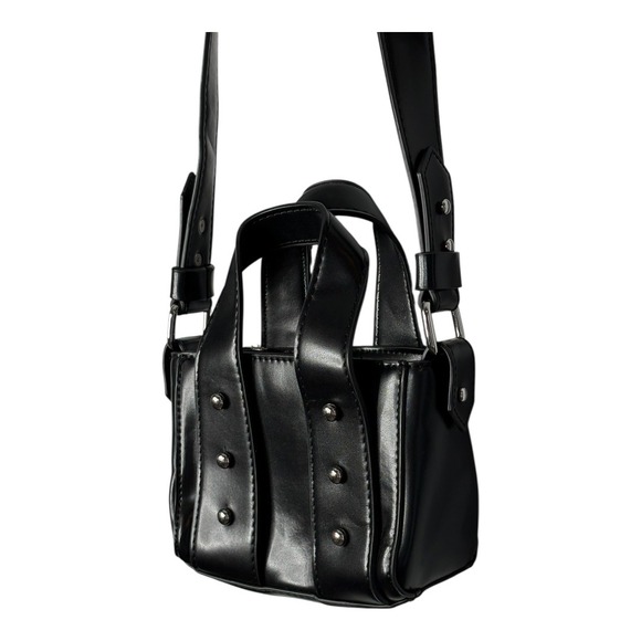 Zara‎ Mini Tote Bag Studded Faux Leather Top Handle Crossbody Black - Picture 3 of 8